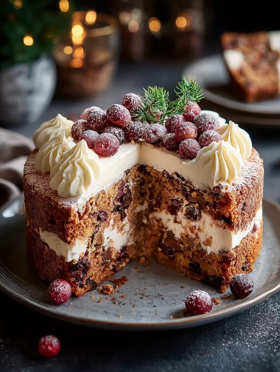 Sfeervolle presentatie van Weihnachtstorte Ohne Industriezucker Ein met feestelijke decoraties en een kopje thee
