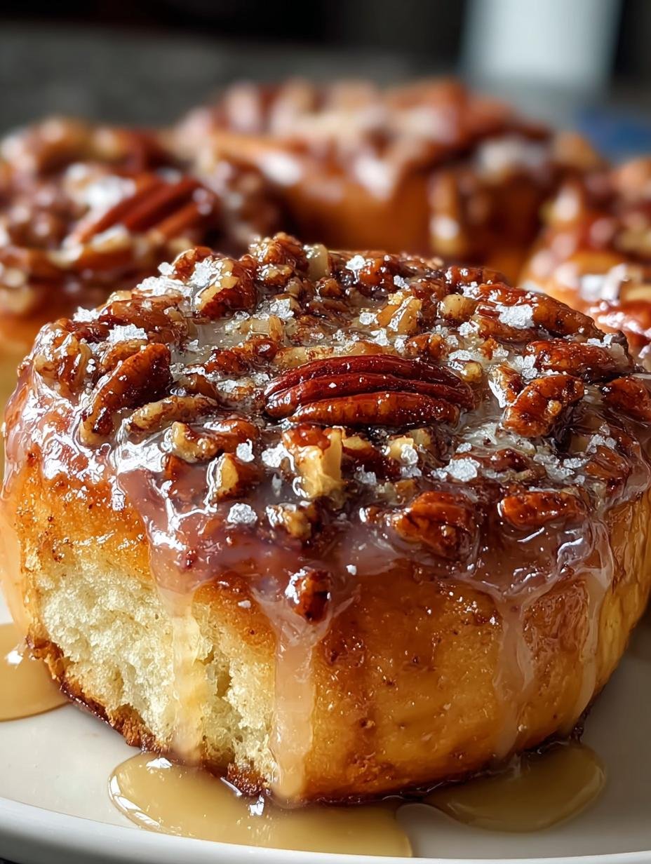 Close-up van de kleverige textuur en pecannoten op de Ahorn Pekannoot Sticky Buns