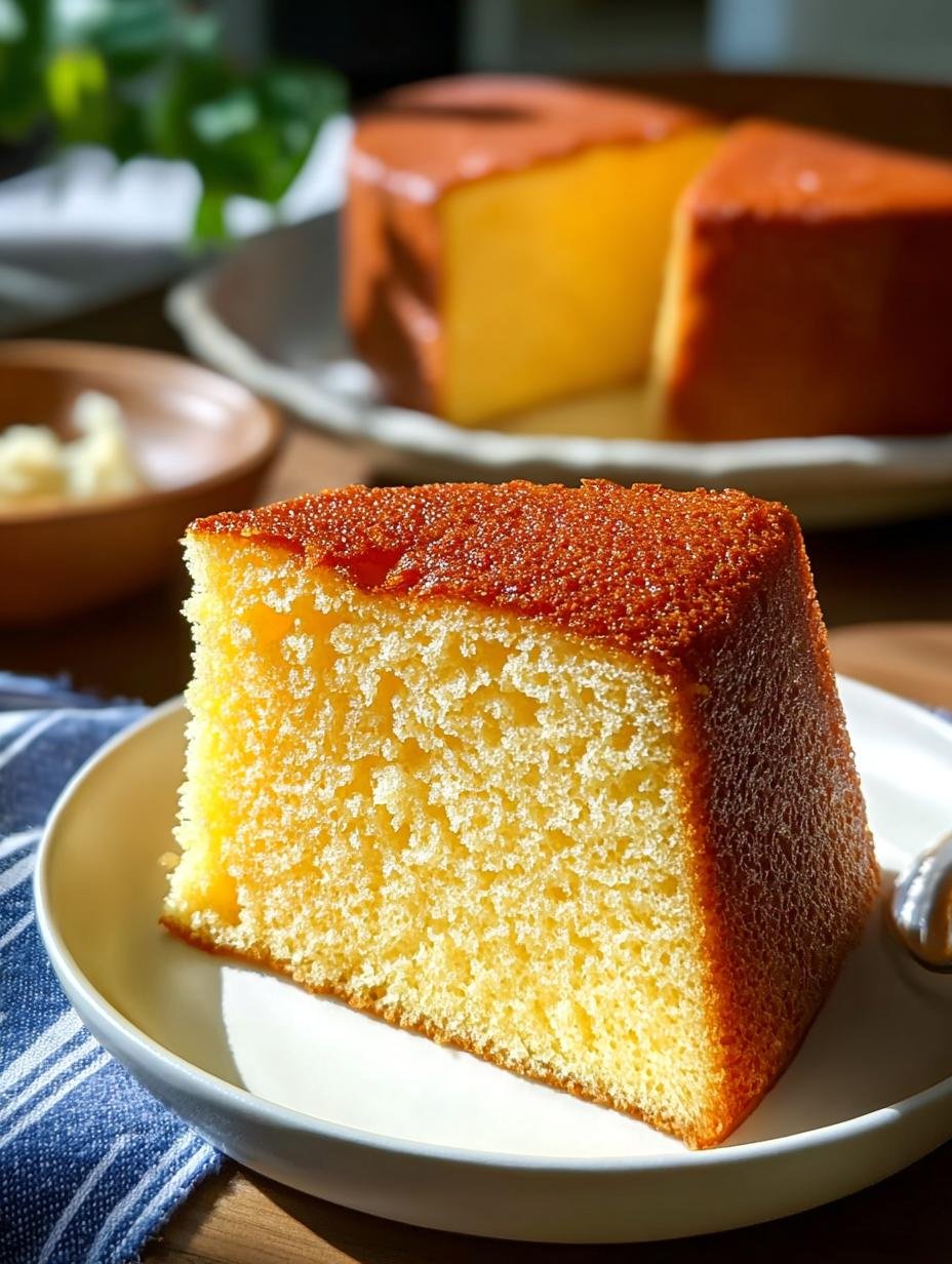 Heerlijke Castella Kuchen, perfect gesneden en klaar om te serveren, met een zachte, veerkrachtige textuur