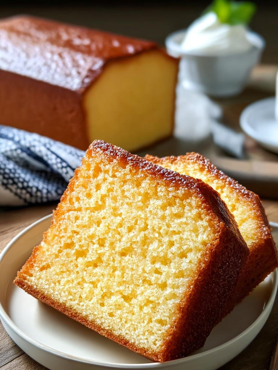 Close-up van een plak Castella Kuchen met zijn kenmerkende gouden korst en luchtige binnenkant