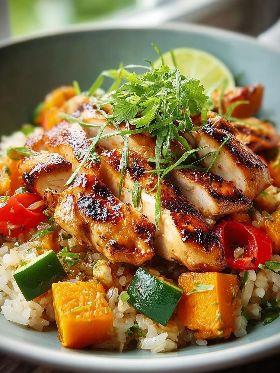 Chicken Sweet Potato Rice: 1 Krachtige Gezonde Maaltijd! - Close-up van Chicken Sweet Potato Rice met perfect gekookte rijst en malse kip.