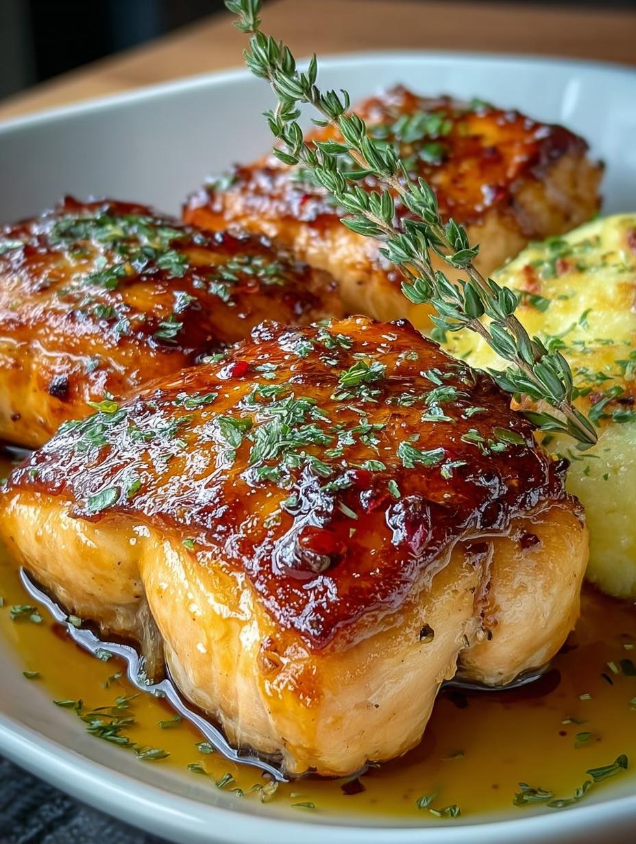 Close-up van perfect gebakken Die Beste Hausgemachte Kasekuchenfabrik Miso Zalm, met een glanzende misoglazuur en verse kruiden