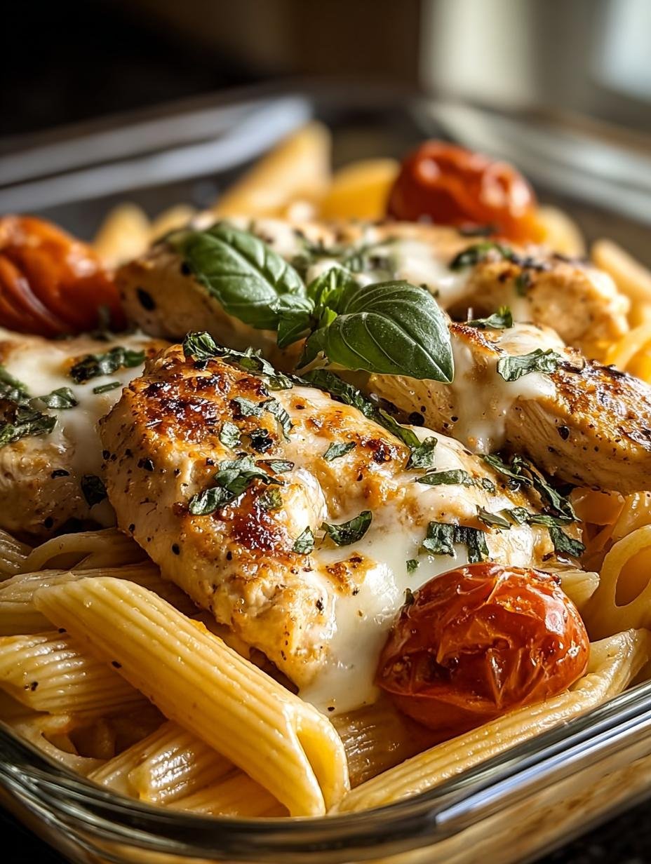 Verrukkelijke Huehnchen Mozzarella Pasta Recept met romige saus en verse basilicum, klaar in 30 minuten