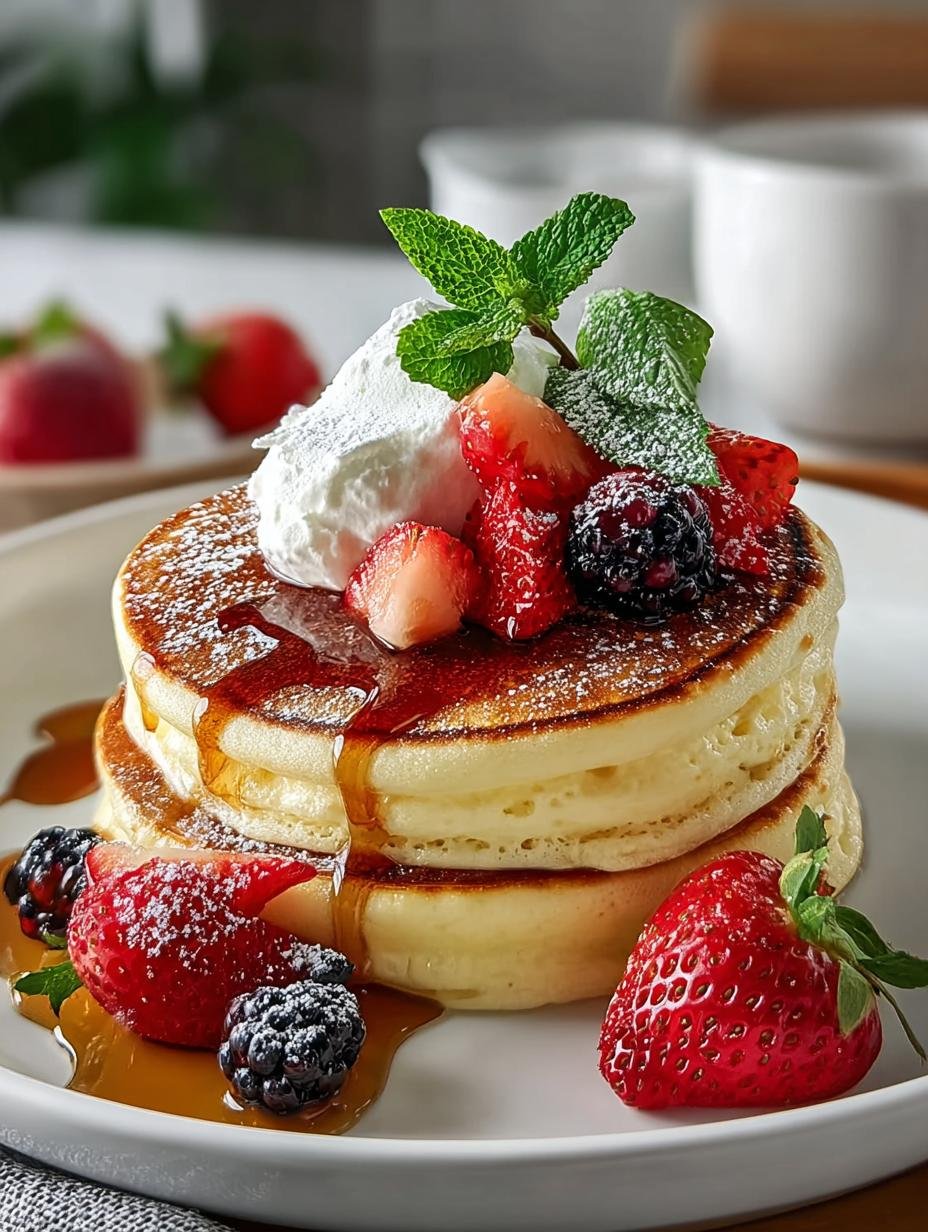 Japanse Pfannkuchen: 1 Hemels, Fluffy Wonder - close-up van een luchtige Japanse Pfannkuchen met siroop