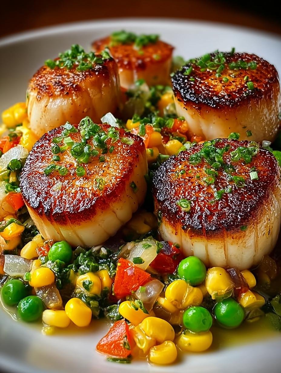 Heerlijke Knoblauchbutter Fanalen Met Succotash, perfect goudbruin gebakken en geserveerd met verse groenten