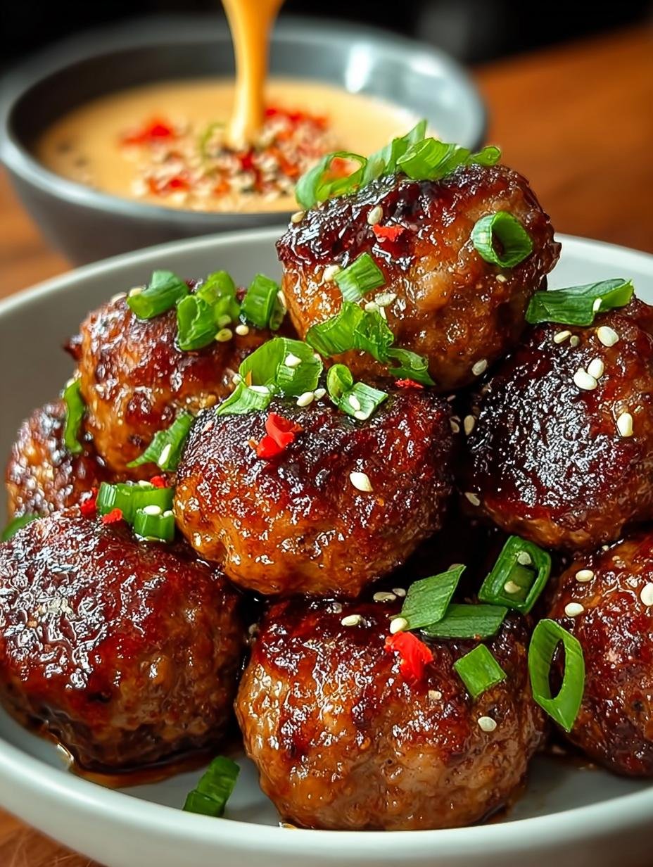 Heerlijke Koreaanse BBQ Gehaktballetjes met glanzende saus en sesamzaadjes, klaar om te serveren