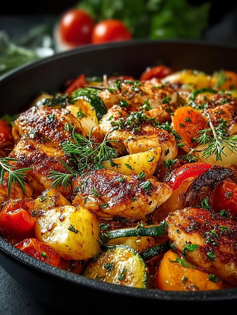 Heerlijke Leckere Low Carb Hähnchenpfanne met malse kip en verse groenten, klaar om te serveren