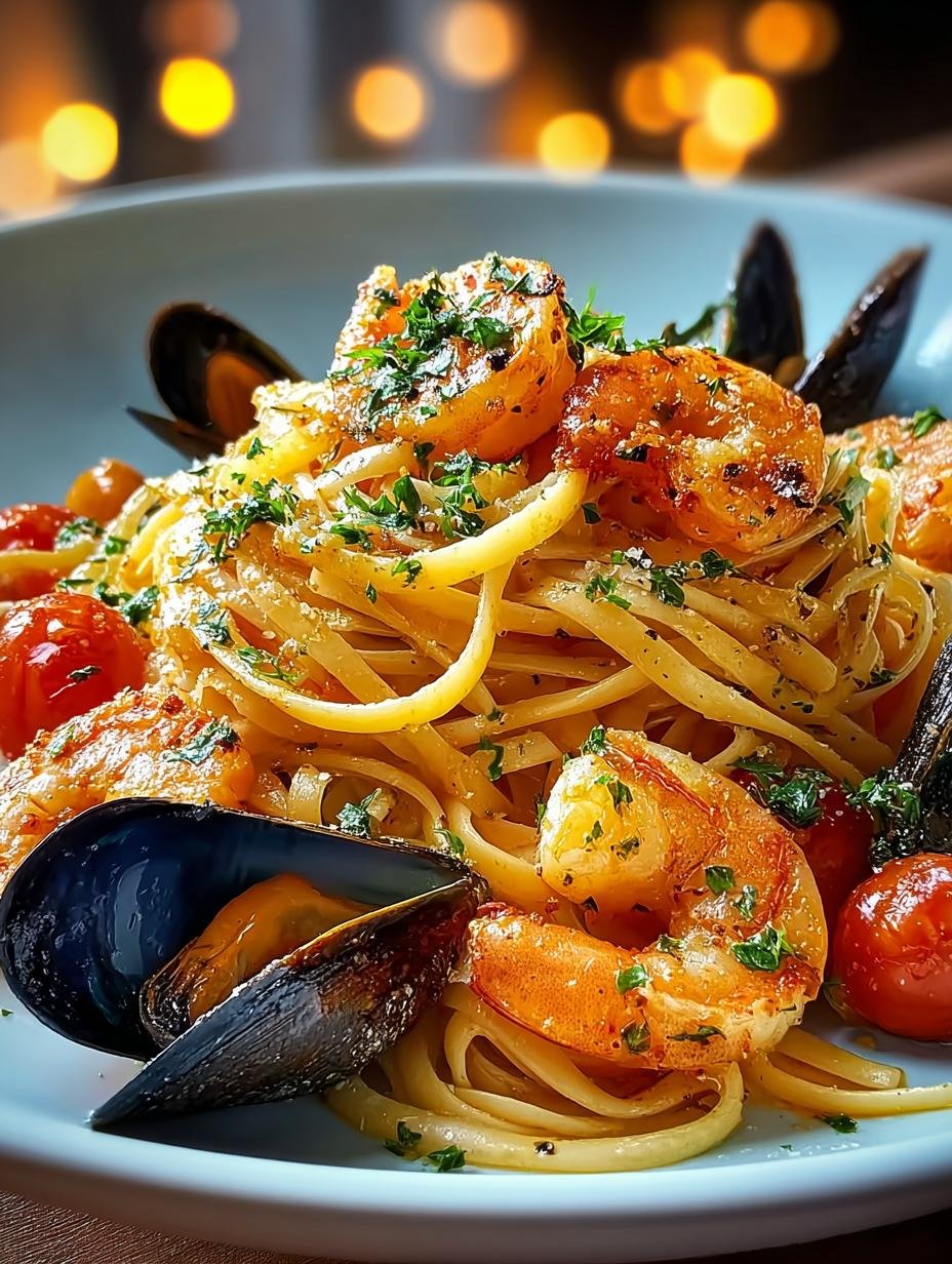 Meeresfruchte Pasta Met Linguine geserveerd in een diep bord, klaar om van te genieten