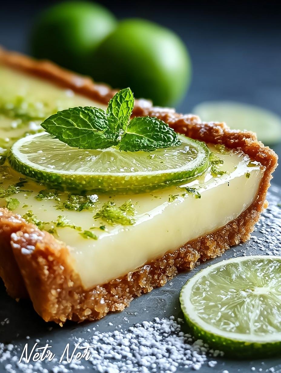 Gesneden Mojito Tarte met munt en limoen garnering op een bord