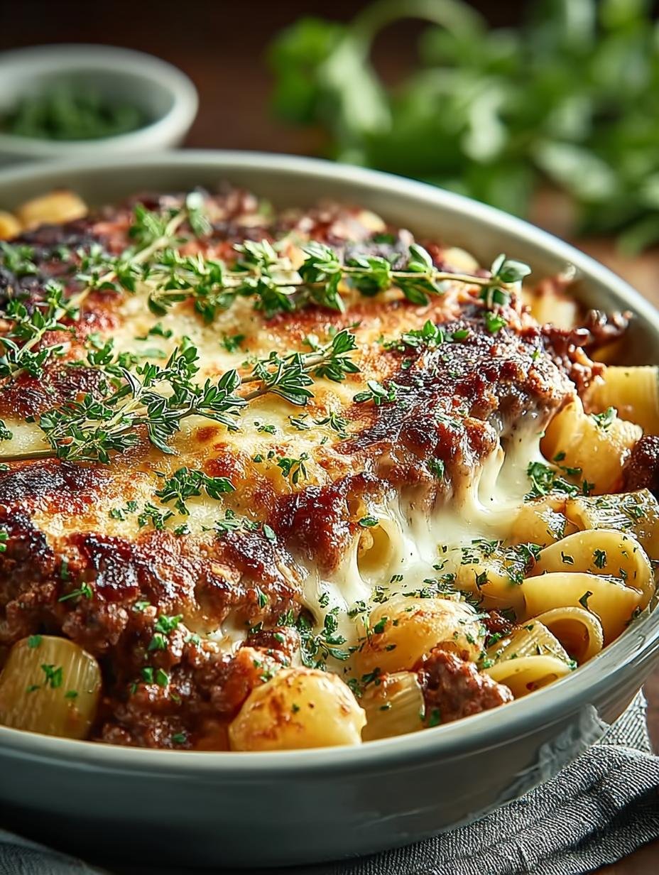 Heerlijke Nudelauflauf Met Hackfleisch Das, rijk gevuld met pasta, gehakt en gesmolten kaas, klaar om te serveren
