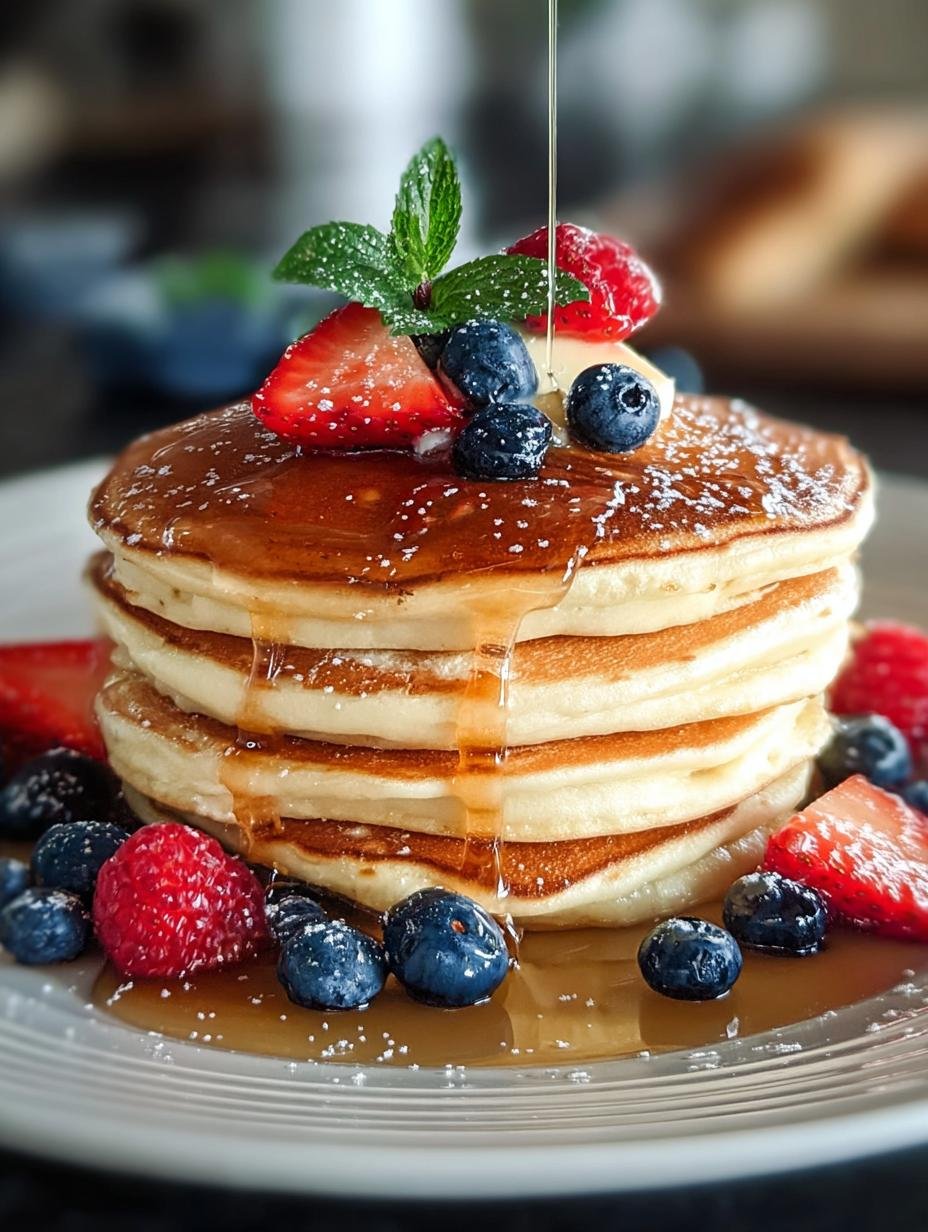 Heerlijke gouden Pfannkuchen Recept pannenkoeken gestapeld met vers fruit en siroop