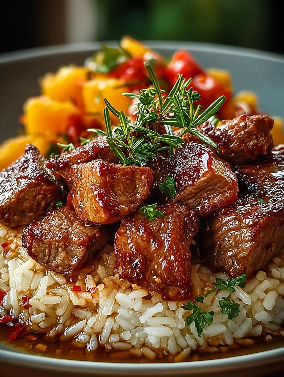 Close-up van een portie Serbisches Reisfleisch Ein Unglaubliches, rijk aan kleur en textuur, geserveerd in een kom met verse peterselie.