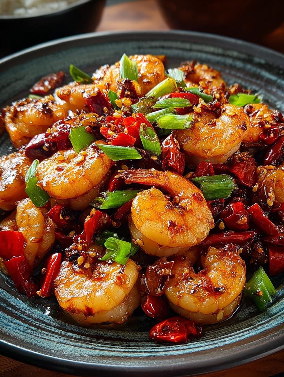 Geweldige Sichuan Garnalen Pfanne: 350 kcal genot! - Een close-up van een heerlijke Sichuan Garnalen Pfanne met sappige garnalen en verse groenten
