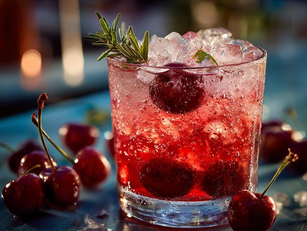 Verfrissende Tart Cherry Juice Mocktail met munt en limoen, perfect voor een gezonde avond