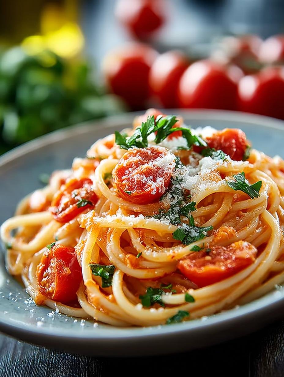 Heerlijke Tomaten Sahne Soße Pasta met romige tomatensaus en verse basilicum