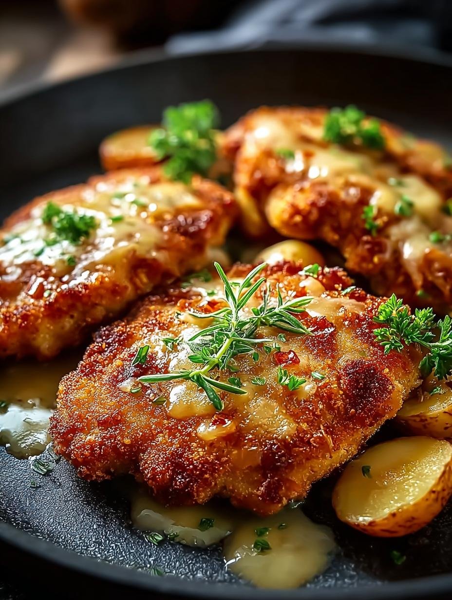 Overbakken Partyschnitzel: Een Ongelooflijke 600 Kcal Feestfavoriet - Uberbackene Partyschnitzel Ein Unglaublich - close-up van een gebakken schnitzel met gesmolten kaas en peterselie