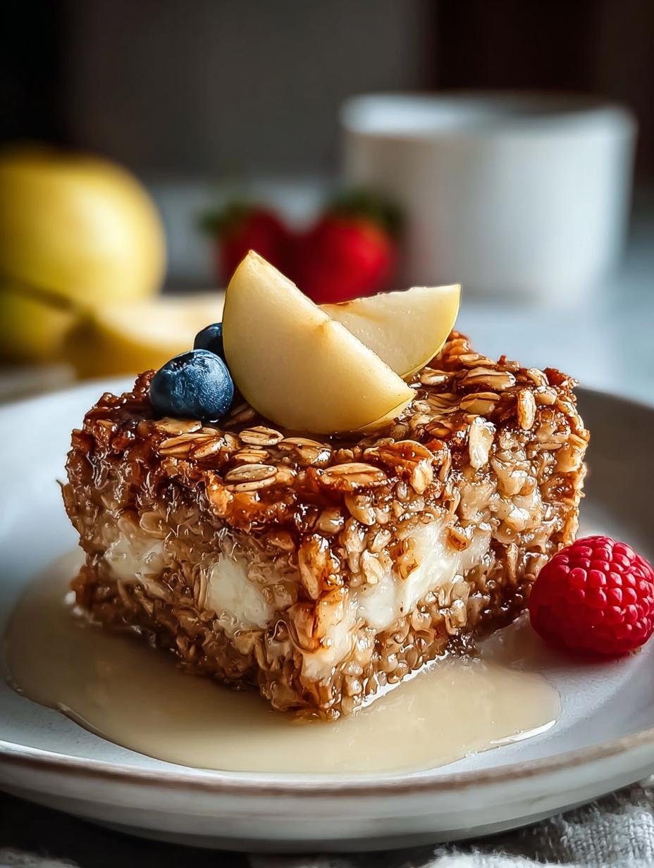 Heerlijke Zimt Apfel Gebackenes Haferflocken, vers uit de oven, met gesneden appels en kaneel