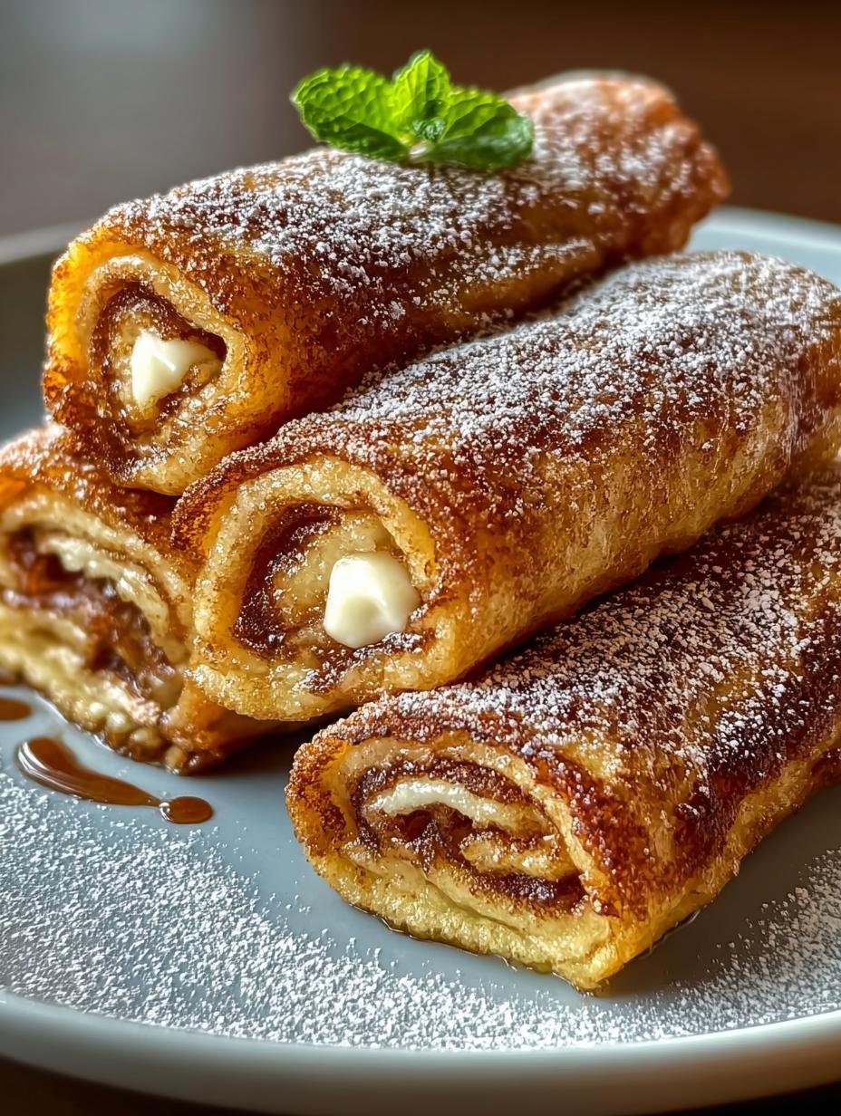 Heerlijke Zimtschnecke French Toast Roll-Ups, perfect goudbruin gebakken en klaar om te serveren
