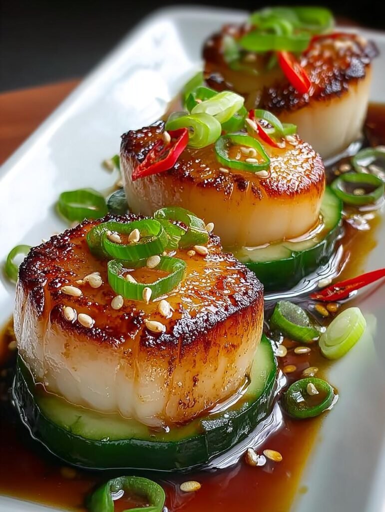 Algenumhuellte Jakobsmuscheln Ponzu