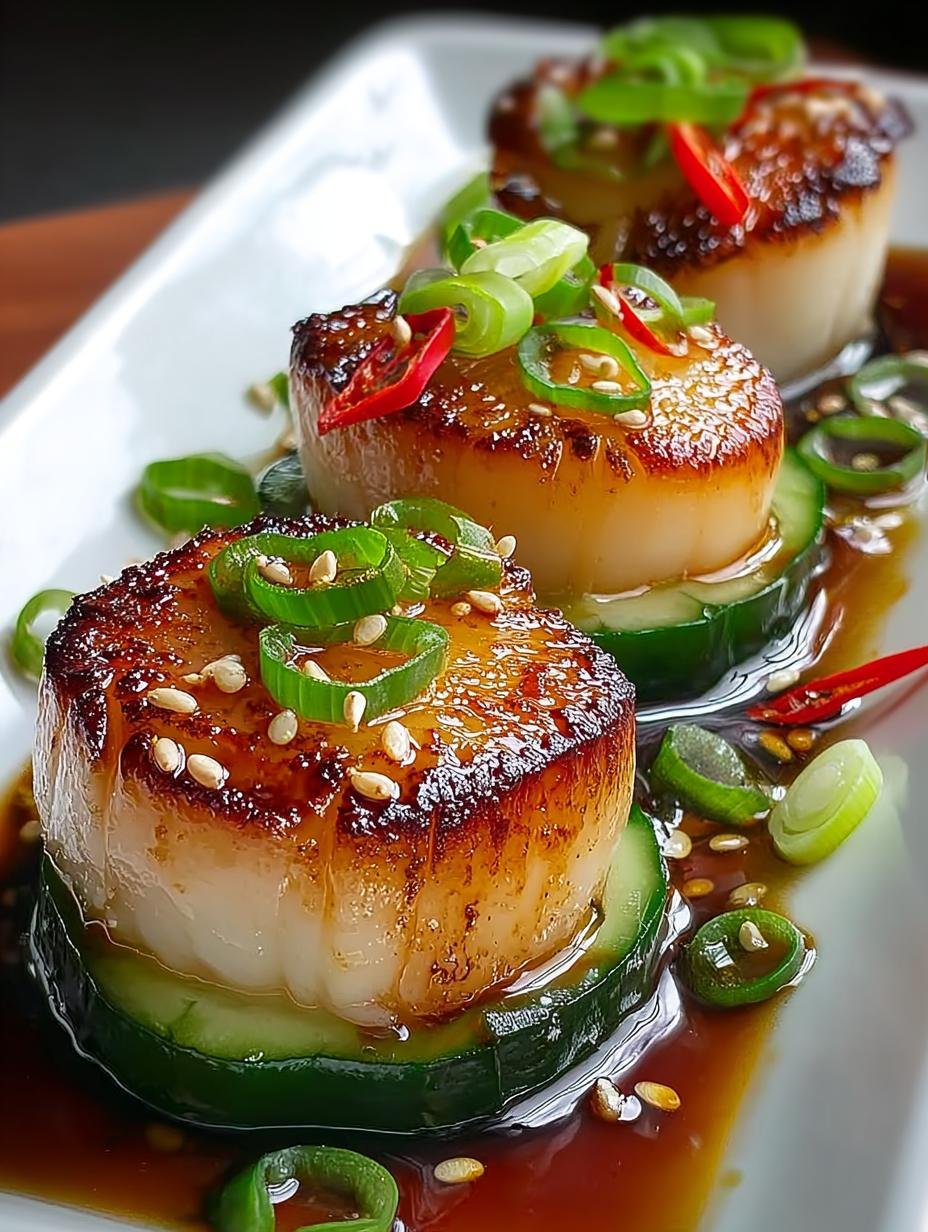 Algenumhuellte Jakobsmuscheln Ponzu