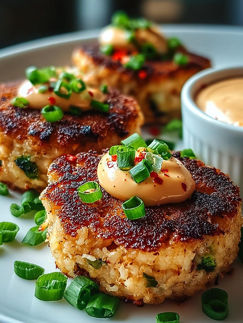 Asiatische Thunfischkuchen mit scharfer Mayonnaise und frischen Kräutern auf einem Holzbrett, bereit zum Servieren – Asiatische Thunfischkuchen Mit Scharfer - main visual representation