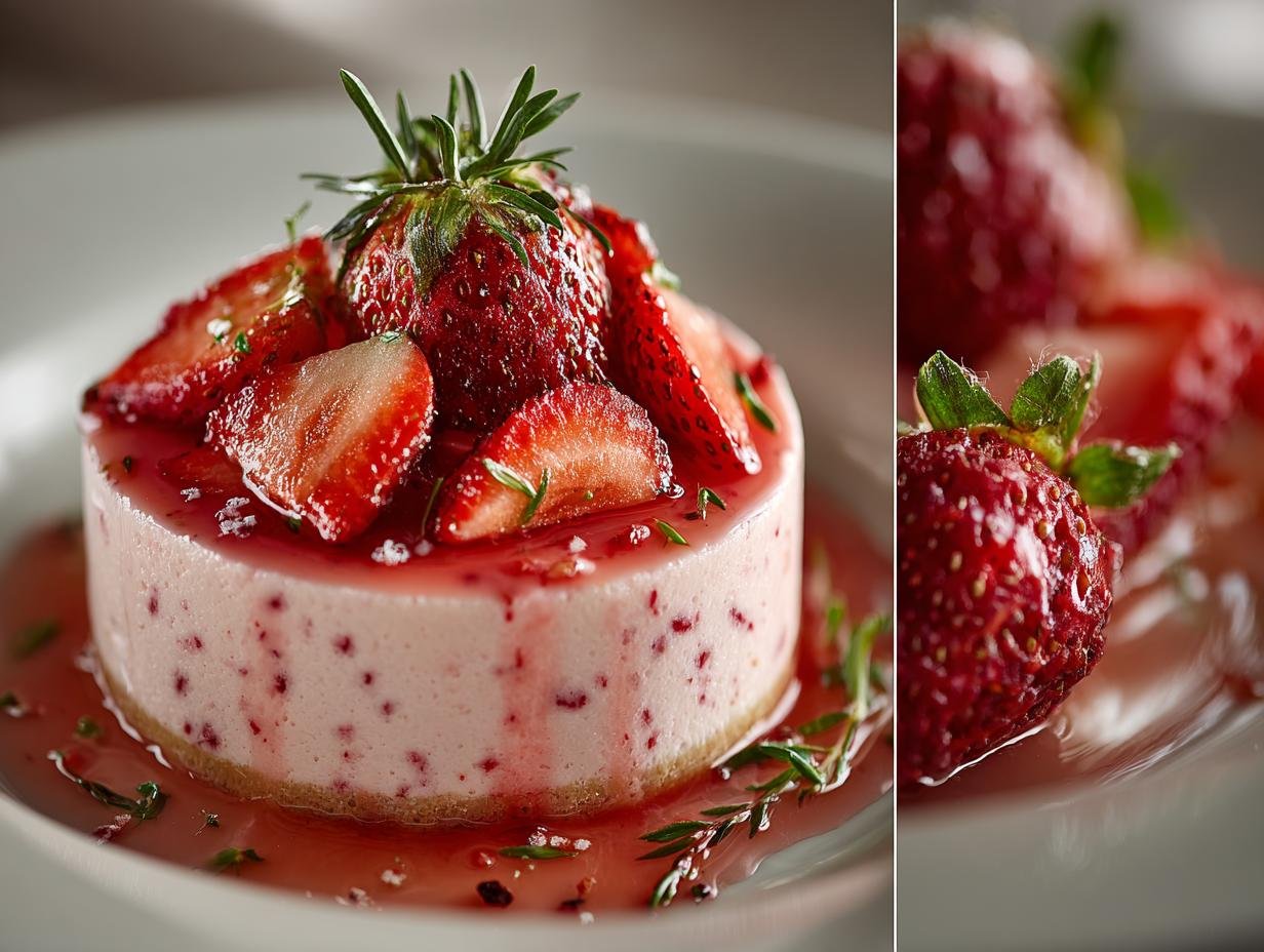 Heerlijke Bake Fresh Strawberry Mousse met verse aardbeien en muntblaadjes, klaar om te serveren