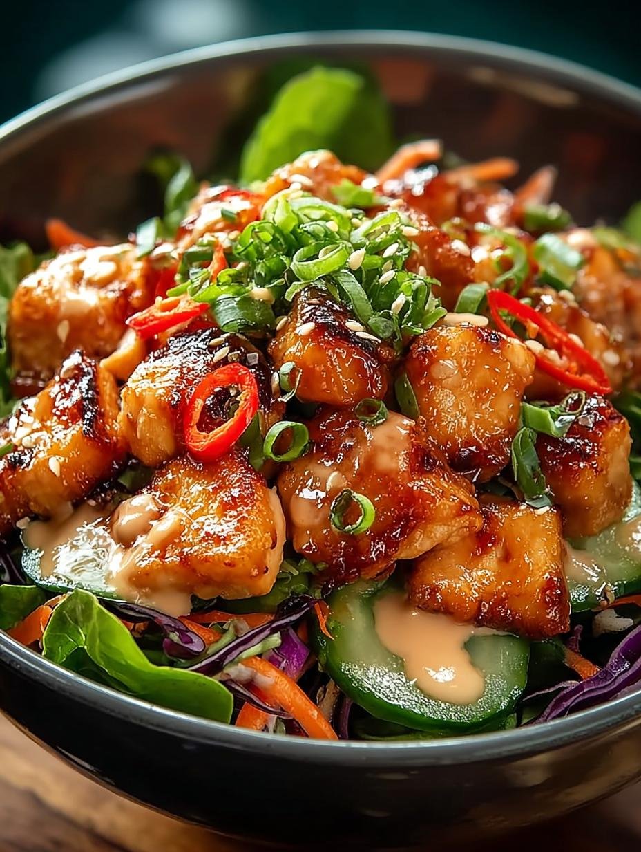 Heerlijke Bang Bang Hahnchen Bowl met verse groenten en knapperige kip