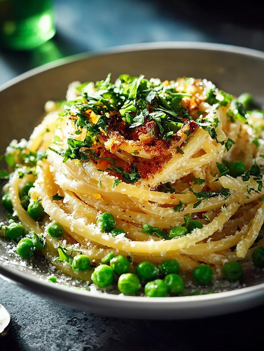 Bucatini Mit Knoblauchcreme Erbsen: Een Hemelse Maaltijd - Bucatini Mit Knoblauchcreme Erbsen - close-up van de romige saus met bucatini