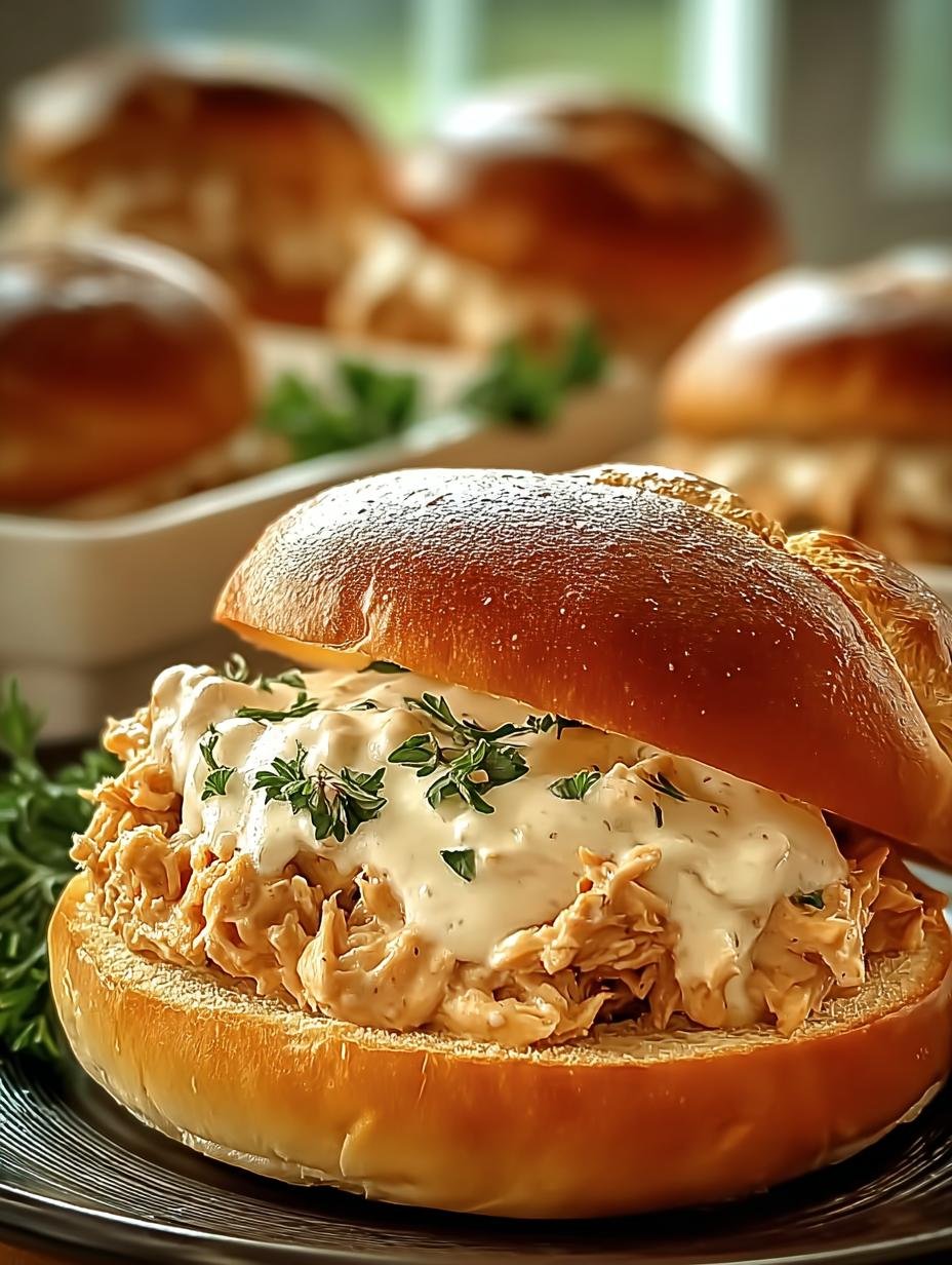 Verrukkelijke Cremige Haehnchen Alfredo Sloppy Joes, rijk en romig, geserveerd op een broodje