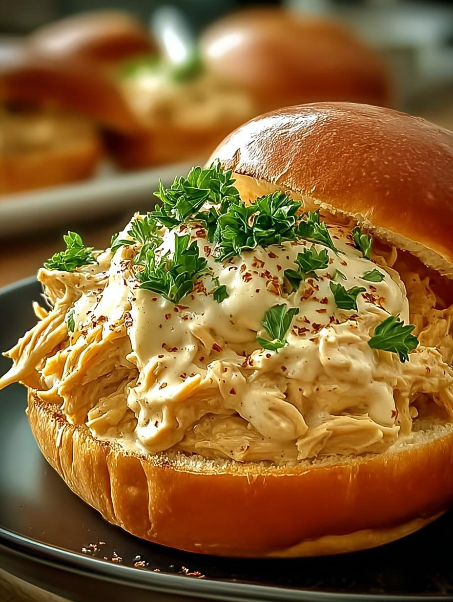 Heerlijke Cremige Haehnchen Alfredo Sloppy Joes met verse peterselie en een romige saus