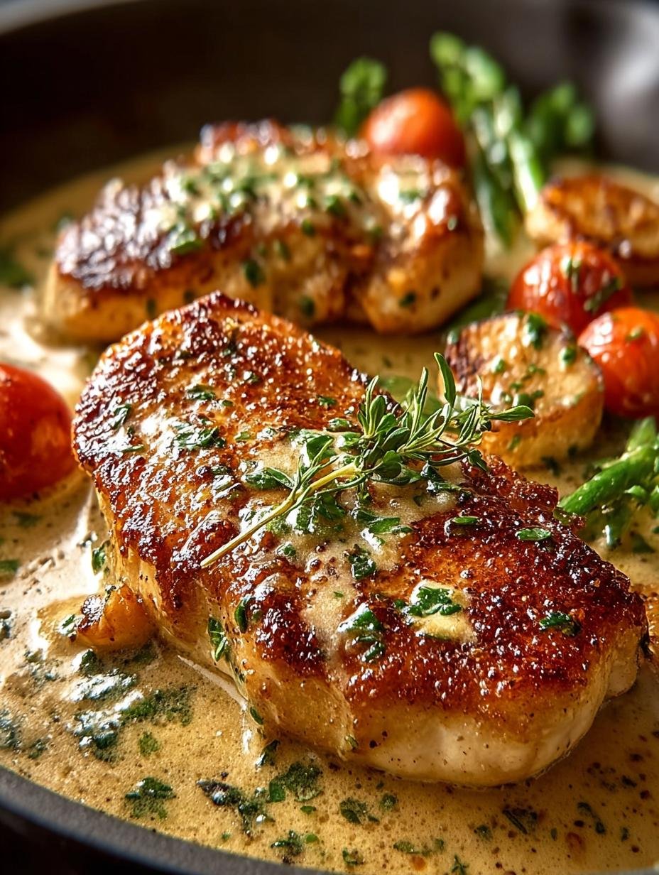 Heerlijke Cremige Knoblauchhaehnchen geserveerd met verse peterselie en een romige saus