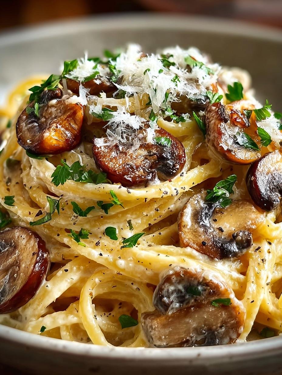 Heerlijke Cremige Miso Pilz Pasta geserveerd in een diep bord, klaar om van te genieten