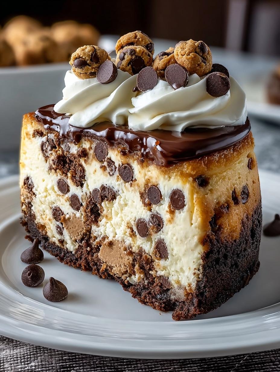 Close-up van een plak Dekadente Schokoladenkeks Teig Kaesekuchen met perfecte lagen en chocolade stukjes