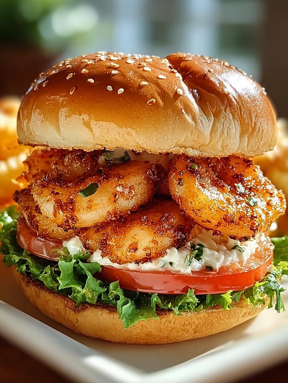 Frittierte Garnelenburger geserveerd met frietjes en verse salade