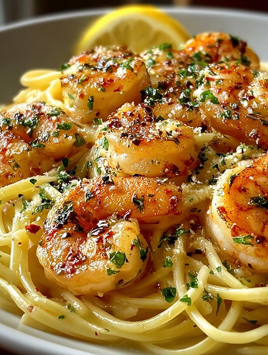 Close-up van perfect gegaarde Garnelen Scampi in een pan, klaar om gemengd te worden met pasta