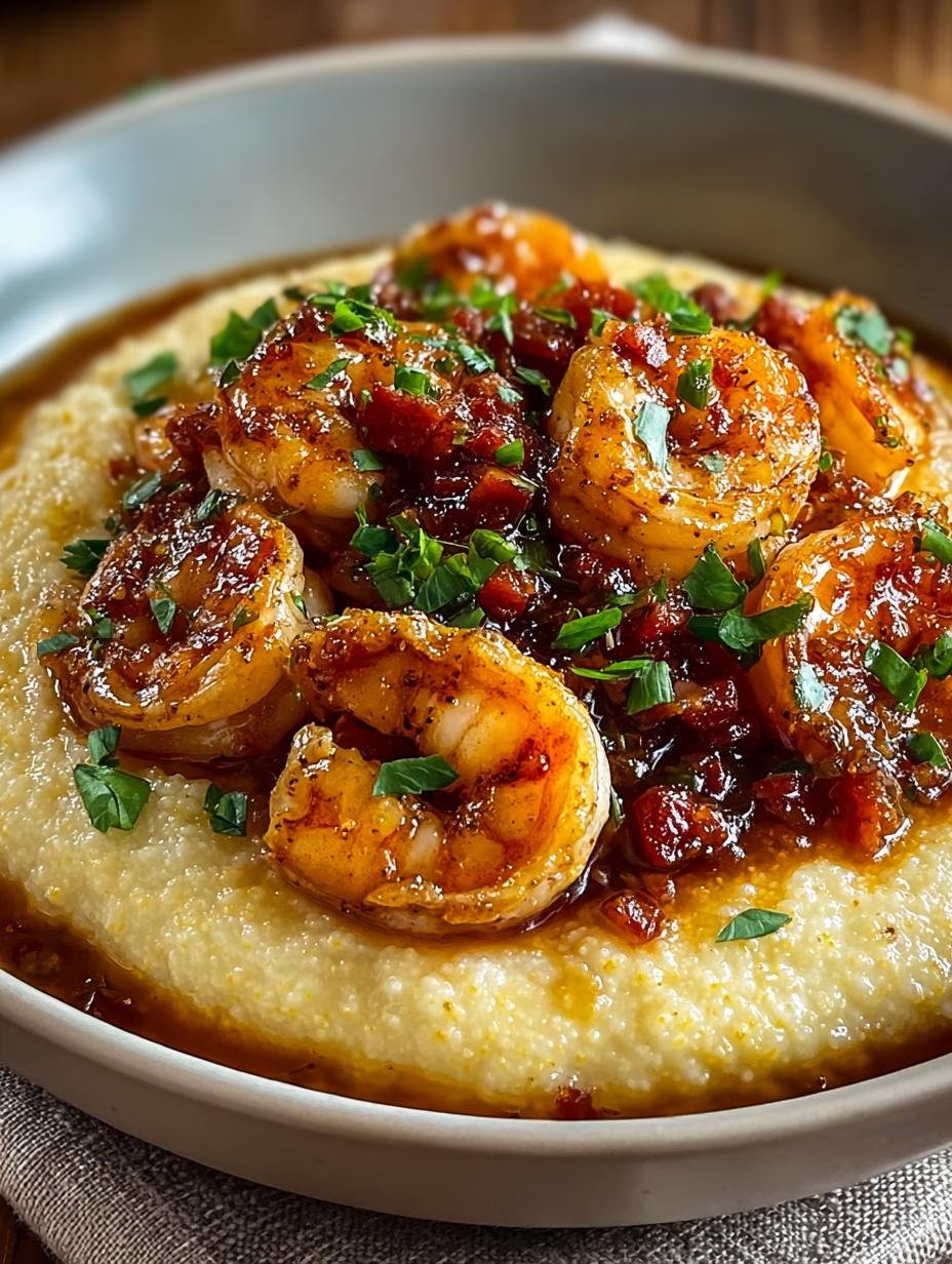 Heerlijke Garnelen Und Gruetze Cajun met romige grutten en pittige garnalen, klaar om te serveren