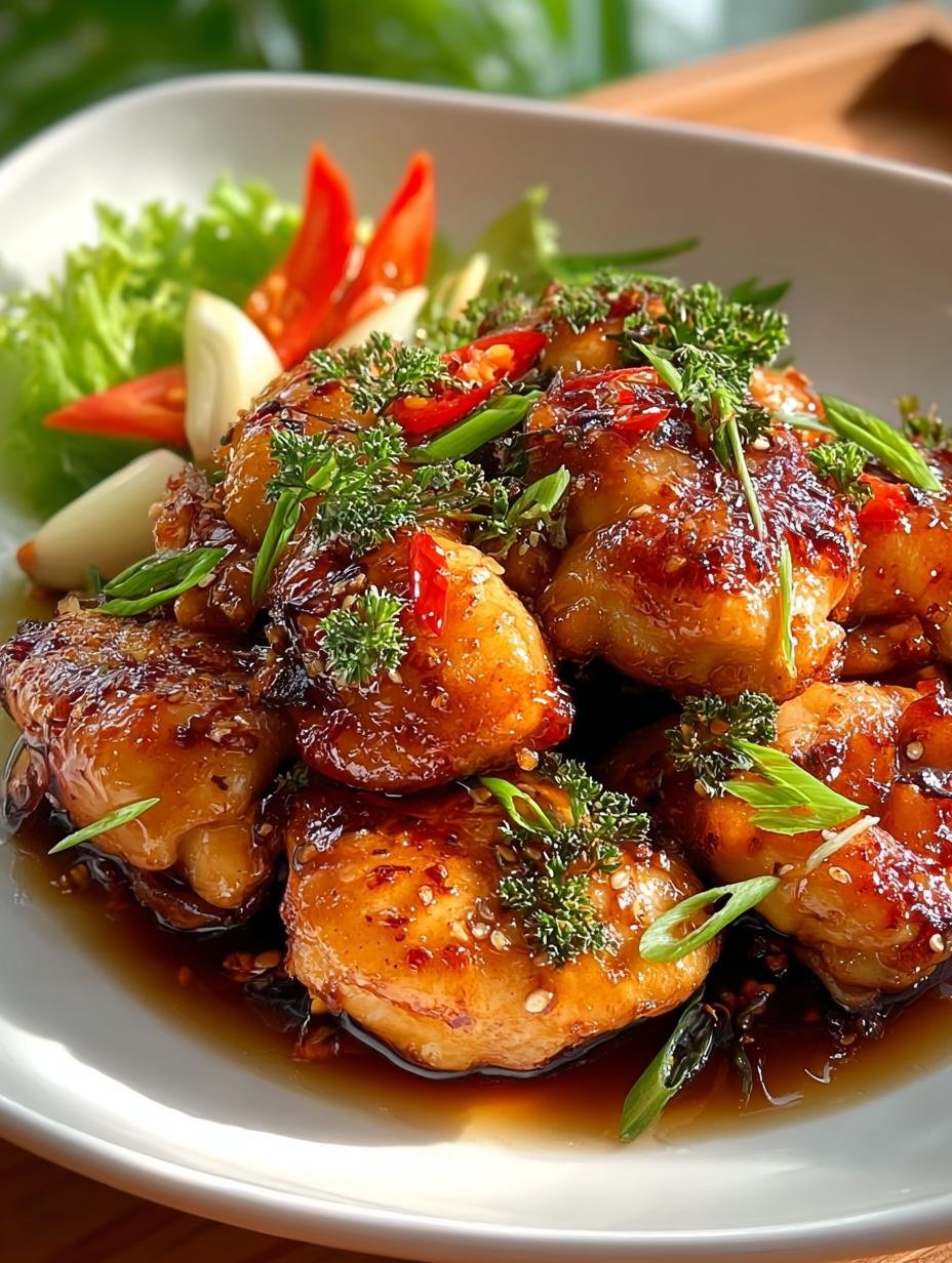 Heerlijke Gebratene Thai Honig Huehnchen met knapperige huid en verse kruiden, geserveerd op een bedje van rijst.