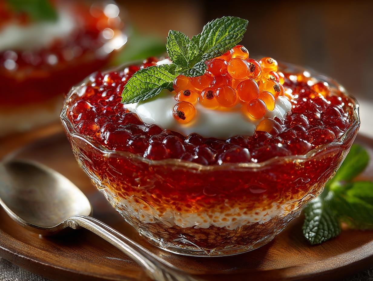 Close-up van een Gelatin Diet High Protein cup met een romige textuur en bessen als topping.