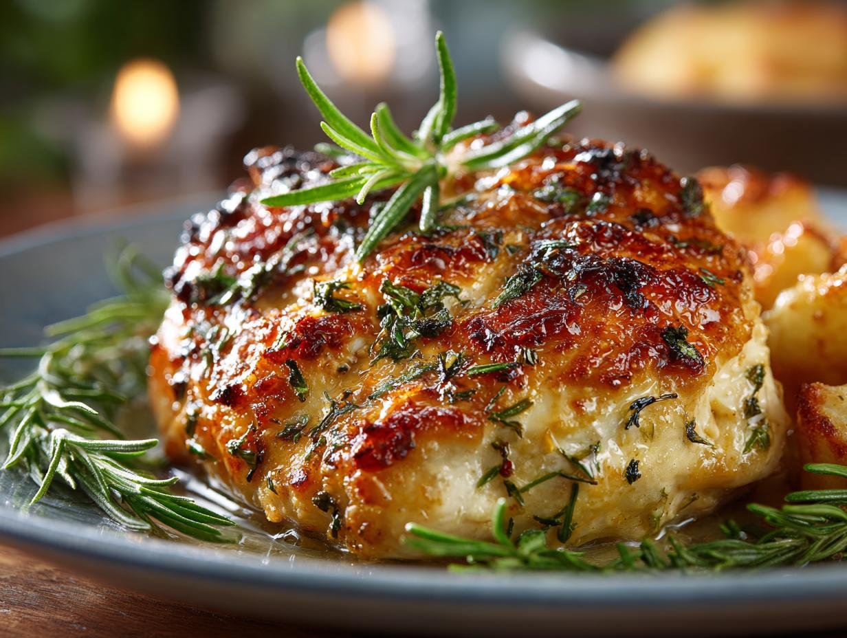 Heerlijke High Protein Knoflook Kruiden Kipovenschotel vers uit de oven, goudbruin en romig