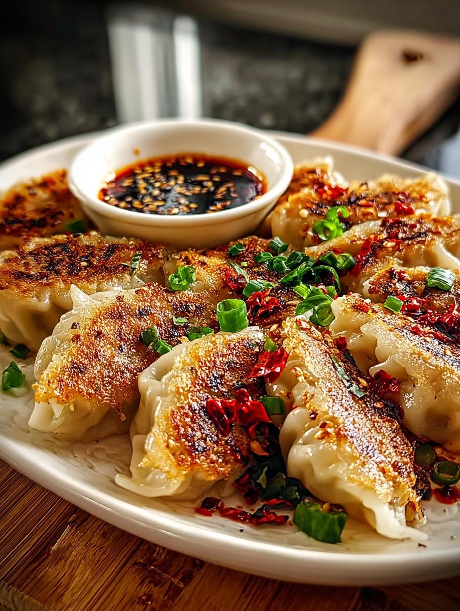 Heerlijke Huehnchen Gyoza Met Knusprigem, perfect goudbruin gebakken en gestoomd, klaar om te serveren.