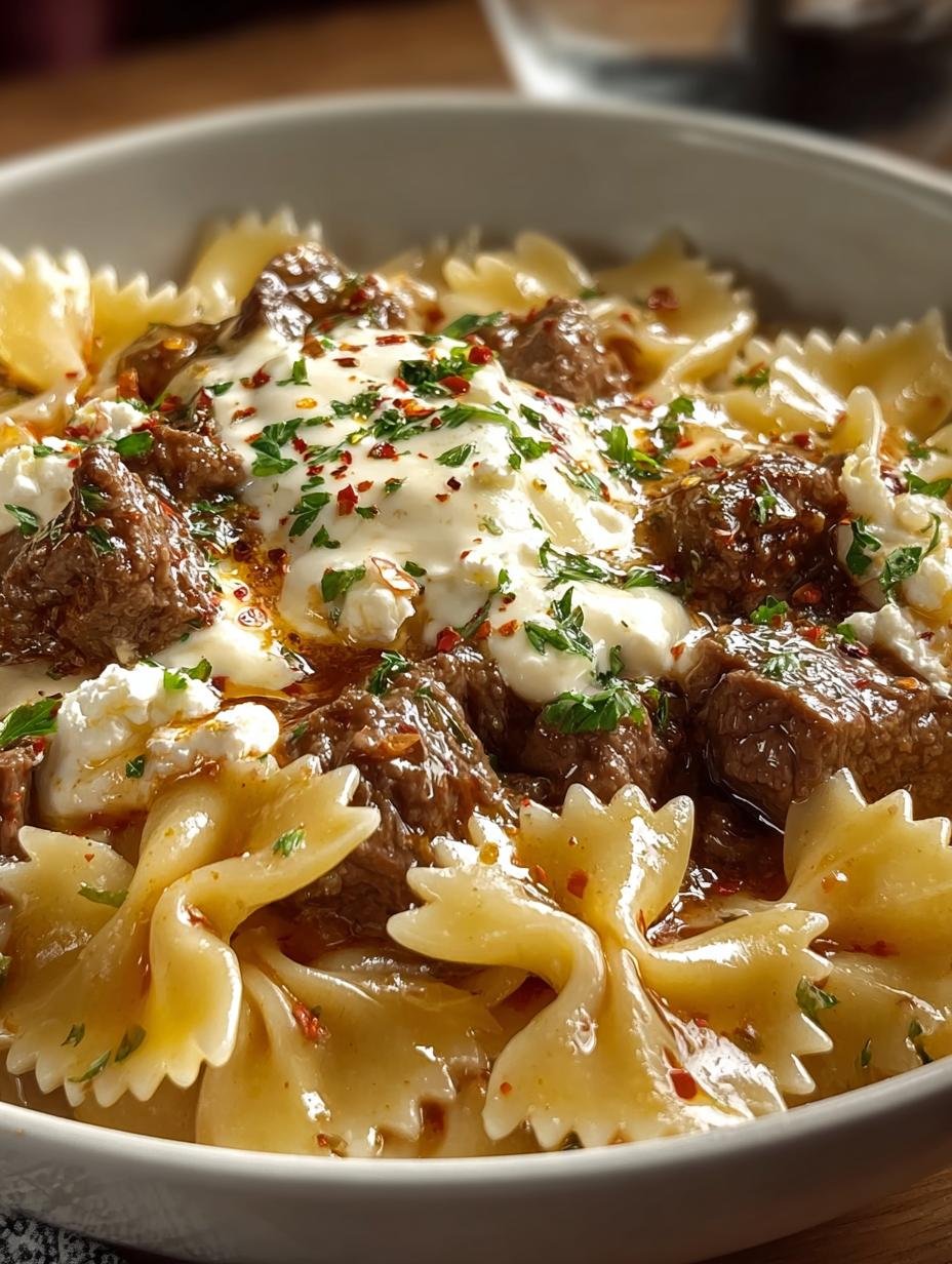Close-up van romige Knoblauchbutter Rindfleisch Kaesefliederteig Pasta met gesmolten kaas en rundvlees