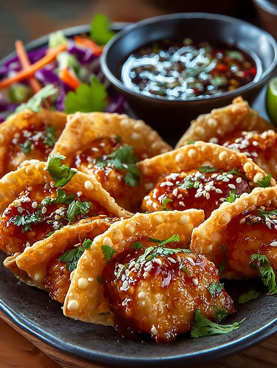 Verse Knusprige Asiatische Hähnchen Wonton met kleurrijke groenten en koriander
