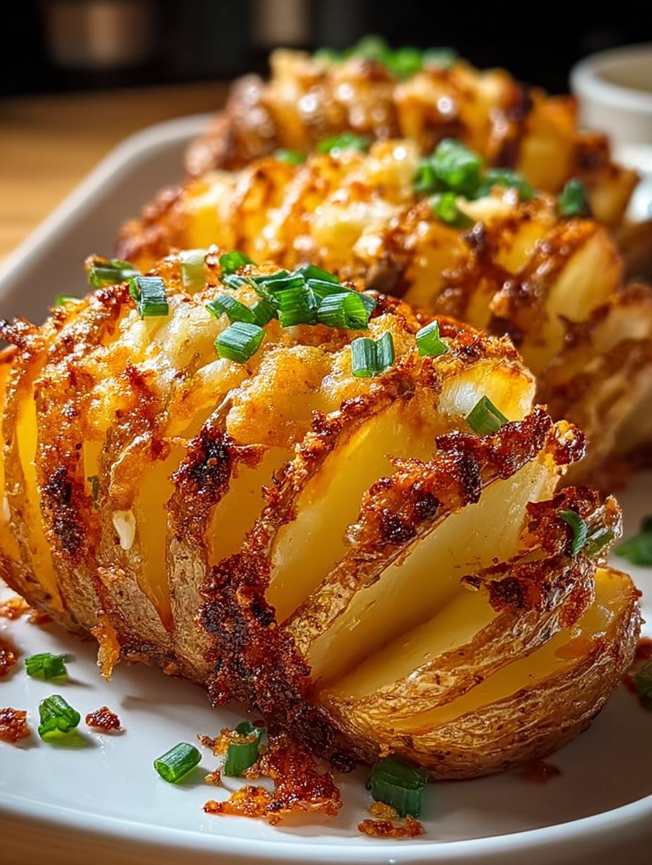 Close-up van Knusprige Gebackene Akkordeon Kartoffeln, besprenkeld met verse kruiden en Parmezaanse kaas