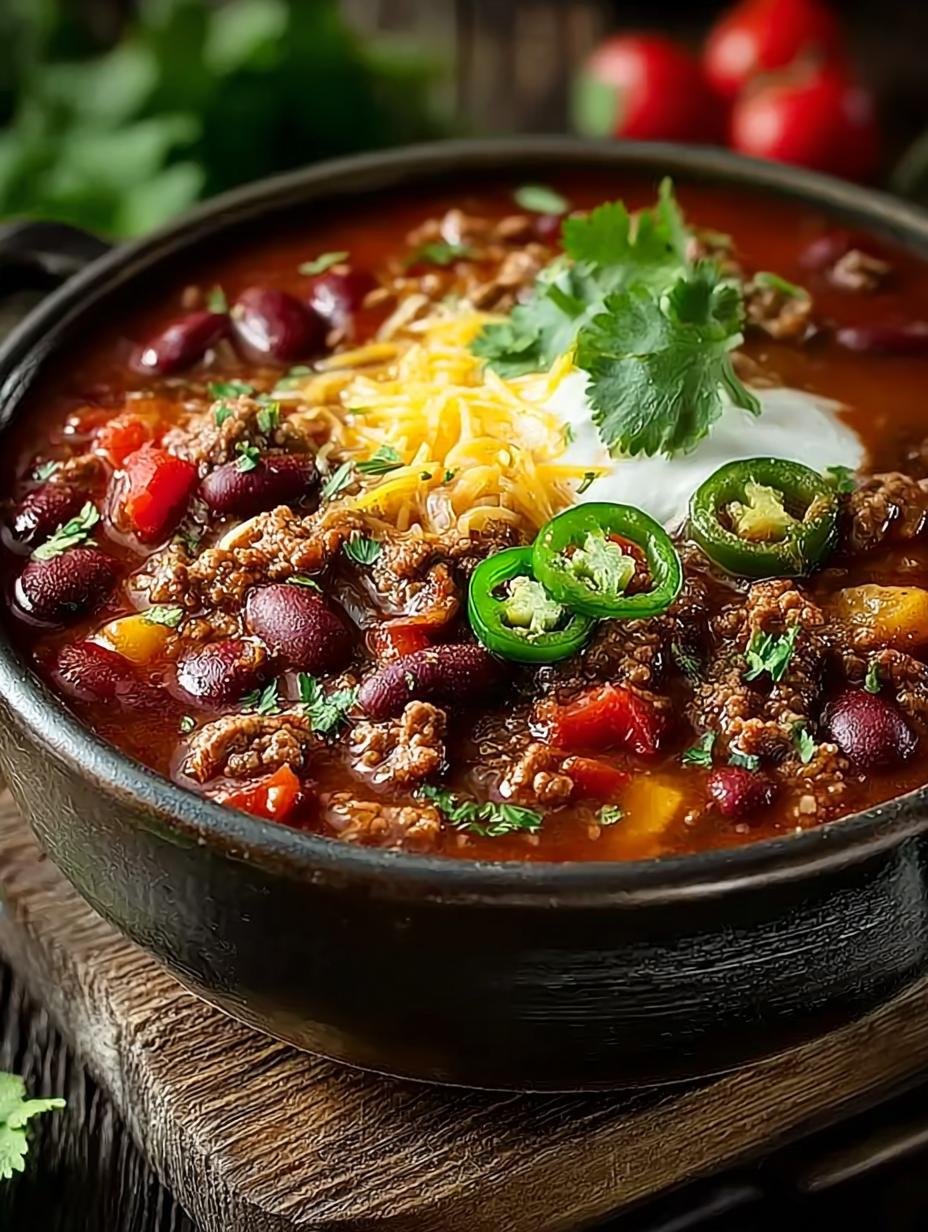 Verrukkelijke Langsame Kochmaschine Charcuterie Chili in 3 uur - Een bovenaanzicht van een slowcooker gevuld met Langsame Kochmaschine Charcuterie Chili, met de ingrediënten duidelijk zichtbaar, klaar om te sudderen.