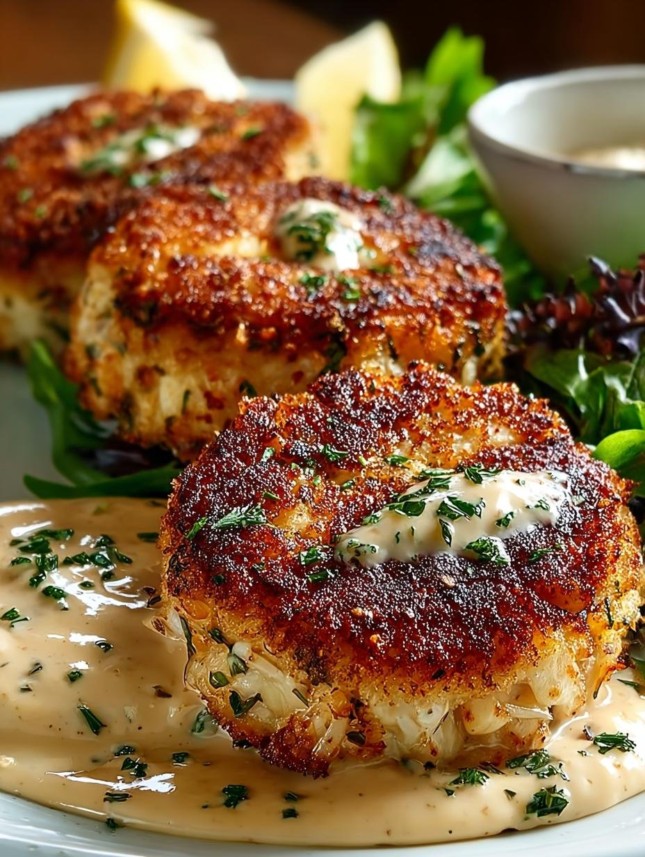 Heerlijke Leckere Krabbenkuchen, goudbruin gebakken en klaar om te serveren, met verse citroen en peterselie