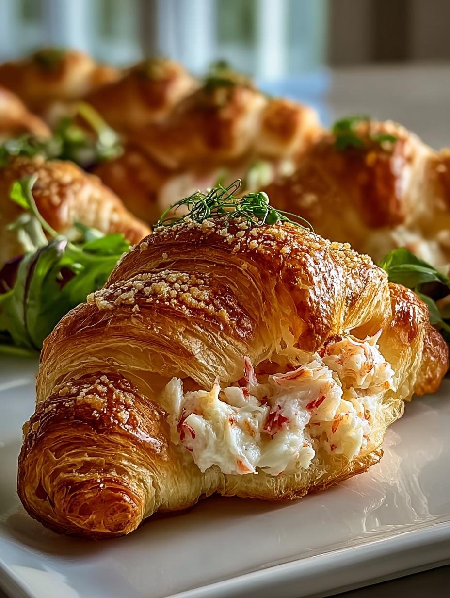 Feest! 12 Onweerstaanbare Leckere Party Krebs Croissant - close-up van een perfect gebakken krabcroissantje
