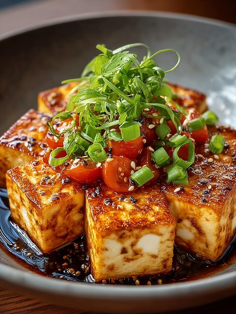 Luftfritteuse Agedashi Tofu: 10 min. knapperig genot! - Close-up van knapperige Agedashi Tofu met saus en lente-uitjes