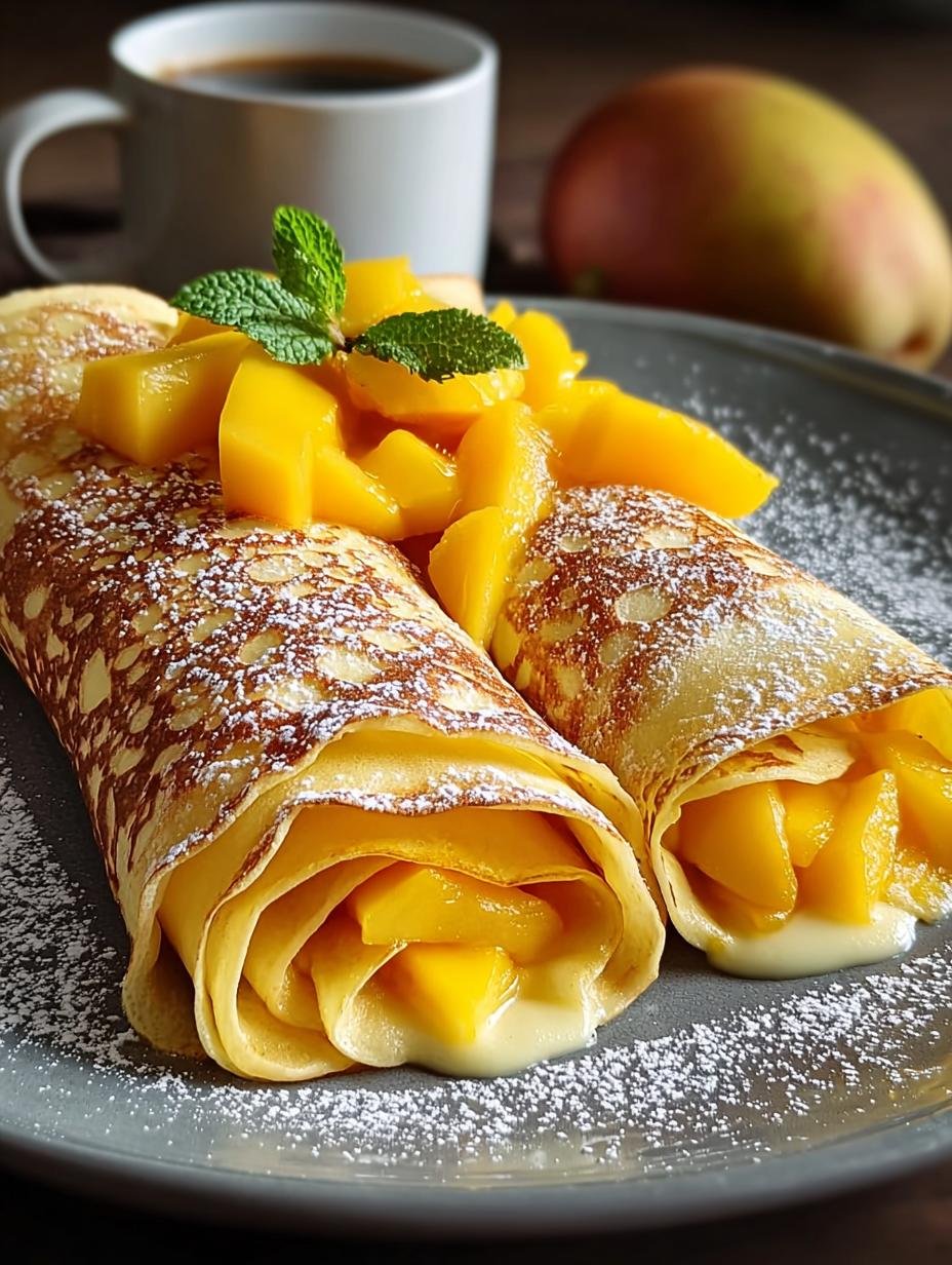 Close-up van perfect gerolde Mango Crepe Rollen, klaar om te proeven