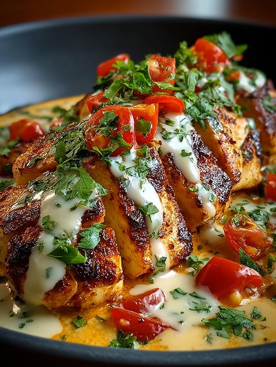 Verrukkelijke Mexikaans Haehnchen Mit Kaesesauce met romige kaassaus en verse koriander, klaar om te serveren