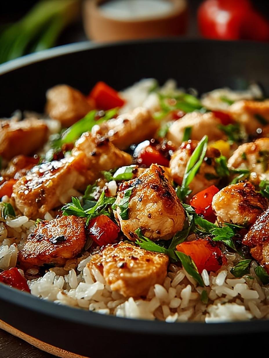 Heerlijke Snelle Reispfanne Met Kip en verse groenten, perfect voor een snelle maaltijd